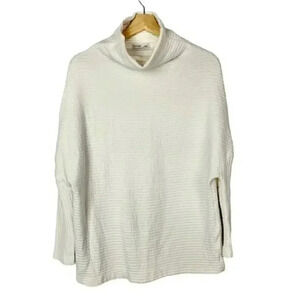 Zara White Textured Mock Neck Drop Shoulder Long Sleeve Sweater M